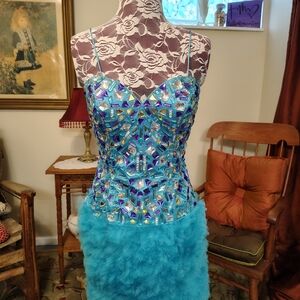 Blue Sequin and Feather Dress
